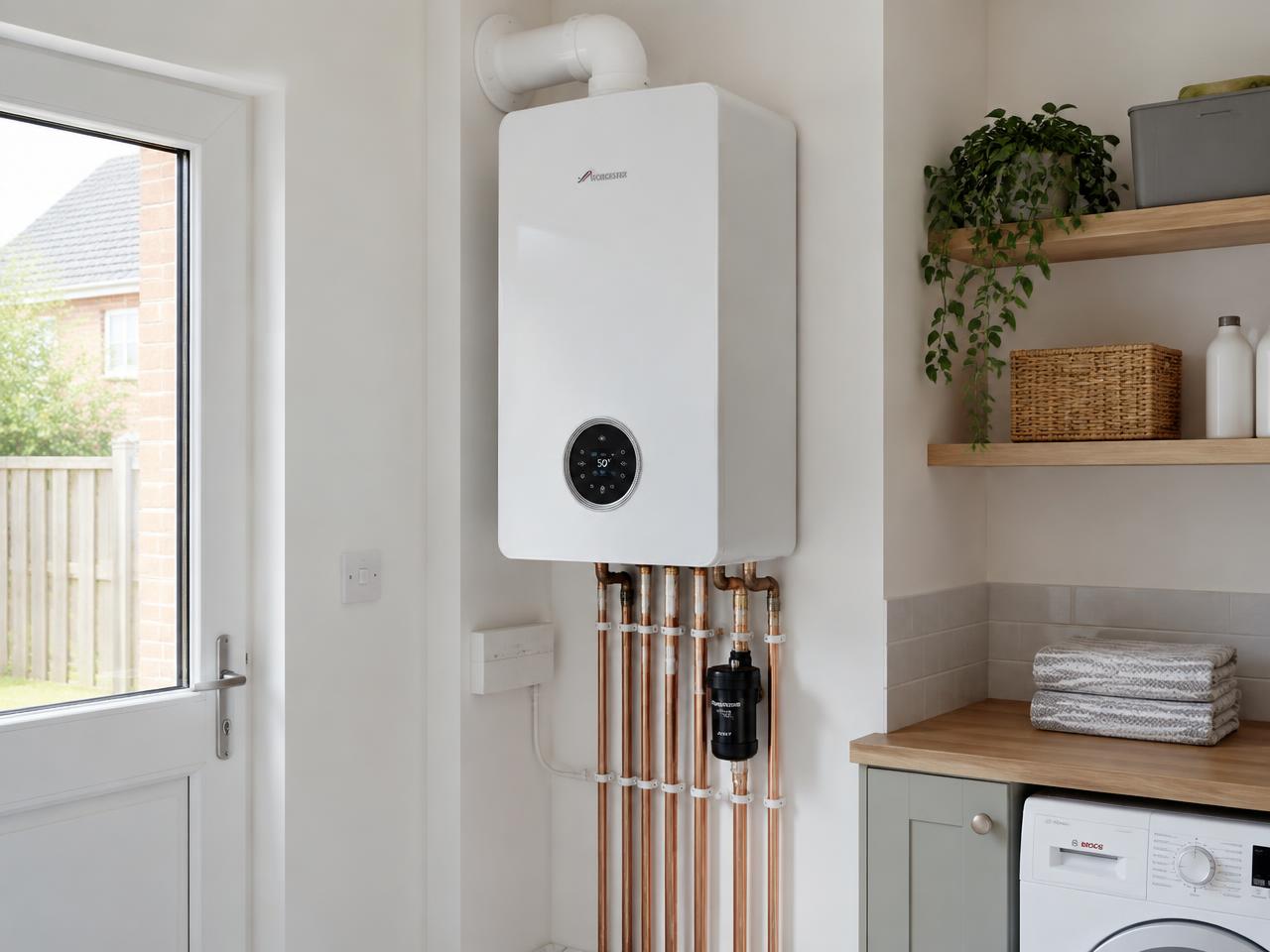 New wall-mounted combi boiler installed in a UK home